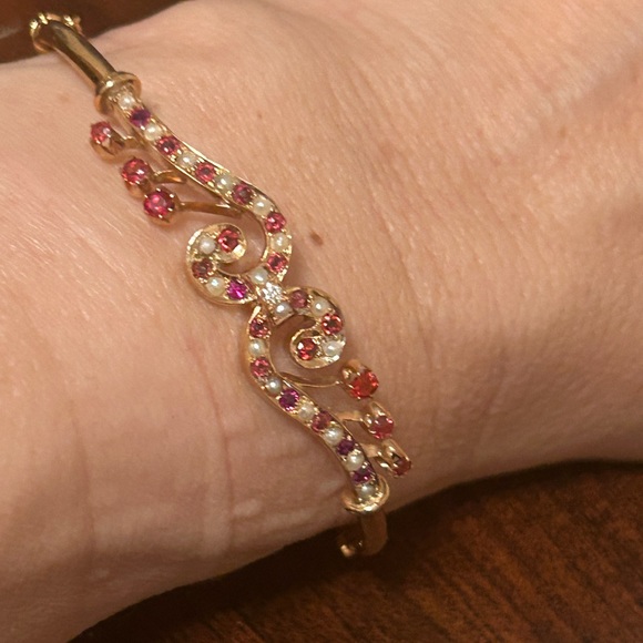 ❌❌❌❌Vintage antique 12kt rose gold pearl ruby bangle - Picture 8 of 8